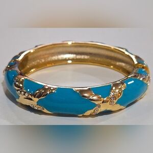 Nordstrom Sequin Turquoise Enamel & Crystal X Bangle  Tiffany Vibes NWOT